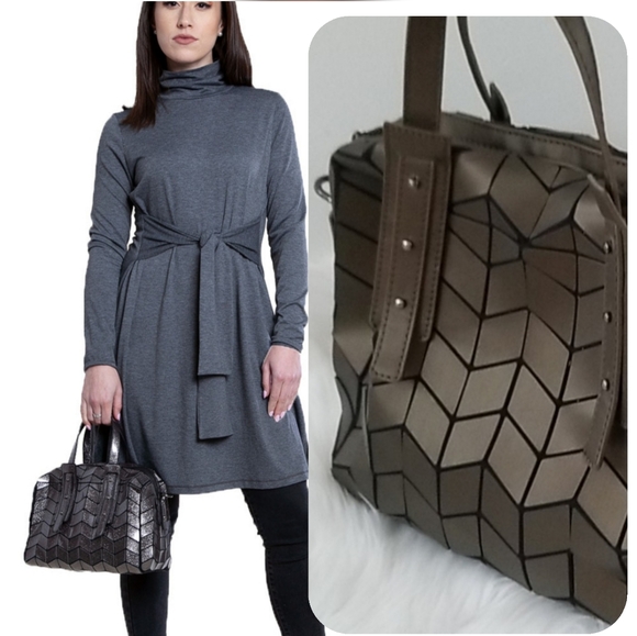 Elegant Brown Geometric Satchel - Picture 1 of 11